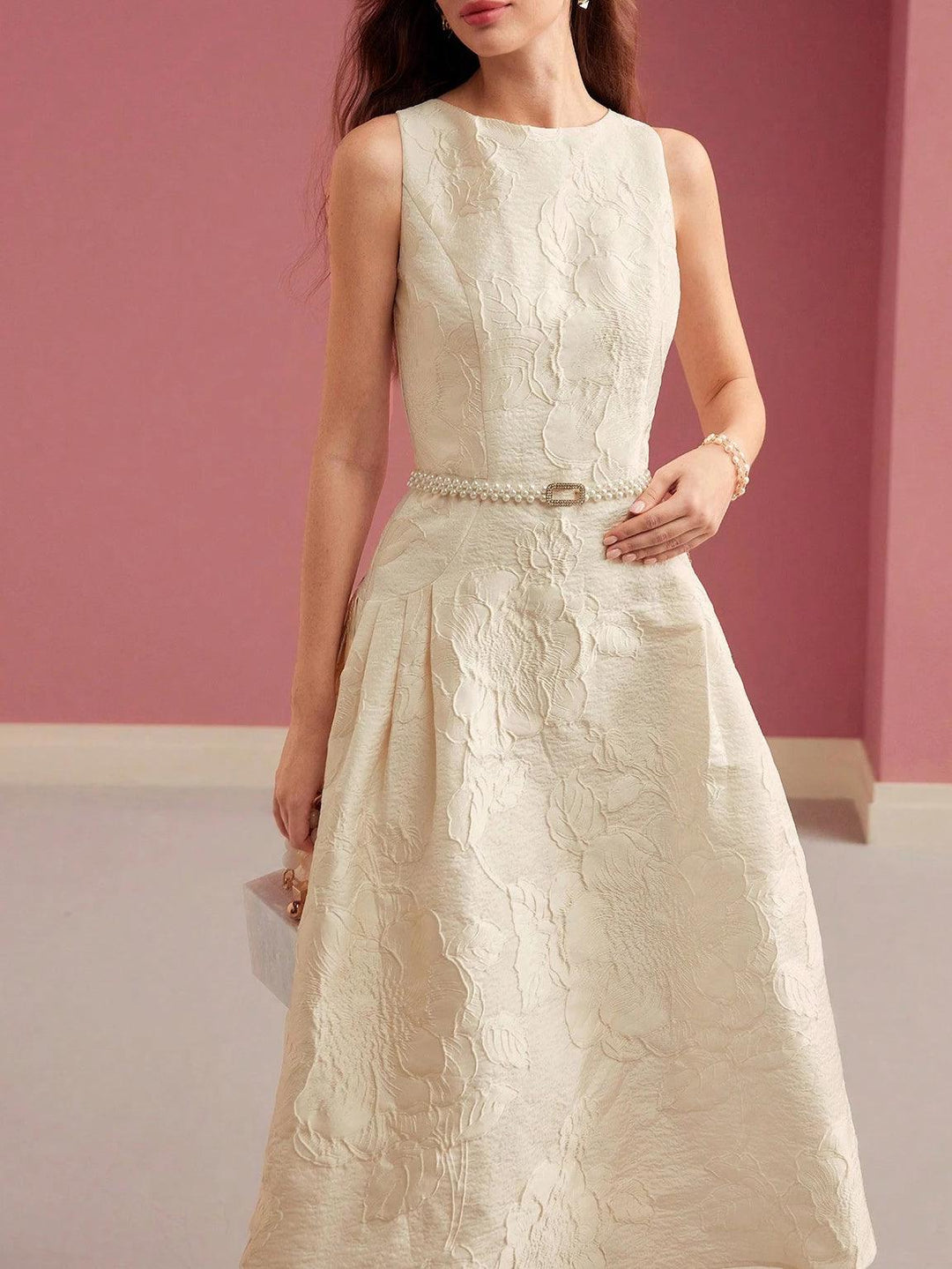 Kleid A Linie Damen Midi | Jacquard Kleid Damen Blumen | Hochzeitsgast Kleid Damen Festlich