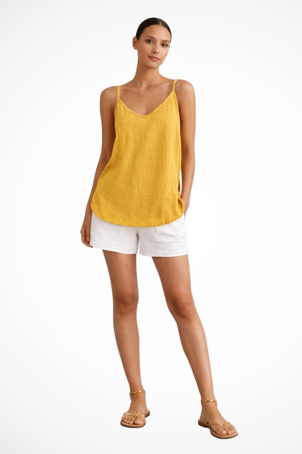 Leinentop Damen Spaghettiträger | Sommertop Luftig Leicht | Frühlingstop Minimalistisch Vielfarbig