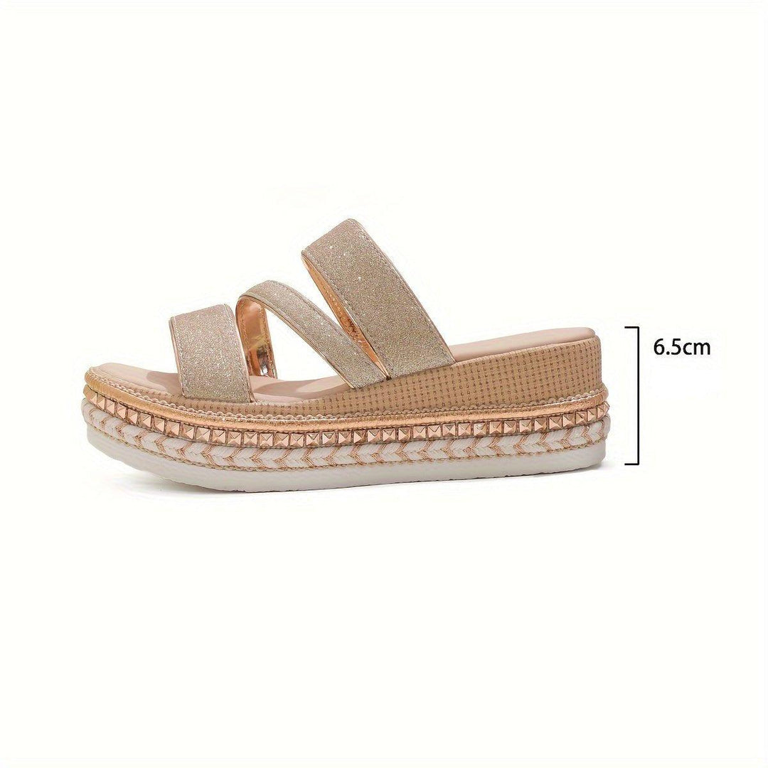 Mules Damen Gold Glitzer | Plateau Sandalen Metallic | Elegante Sommerschuhe Orthopädisch