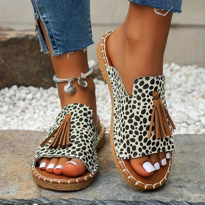 Sandalen Damen Leoparden-Print | Riemchen Sandalen Damen Flach | Strandsandalen Damen Sommer Bunt