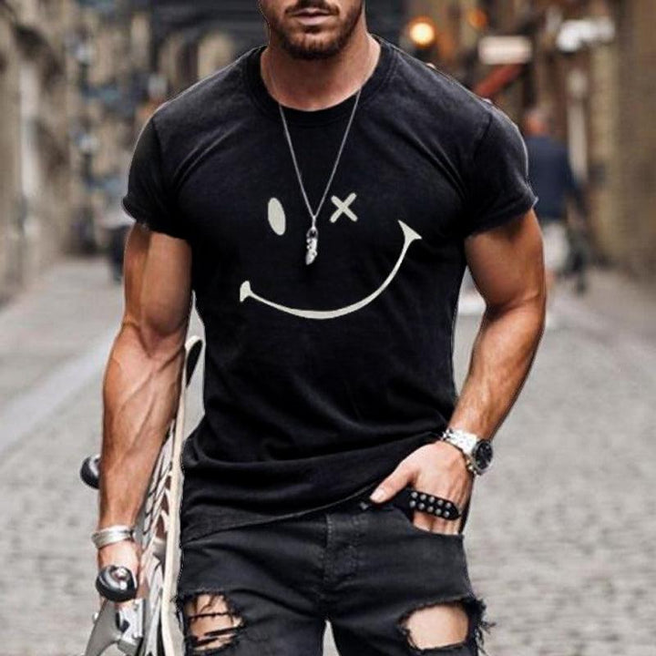 T-Shirt Herren Grafik Print Lässig | Baumwoll T-Shirt Herren Smiley | Herren Kurzarm Shirt Übergrösse
