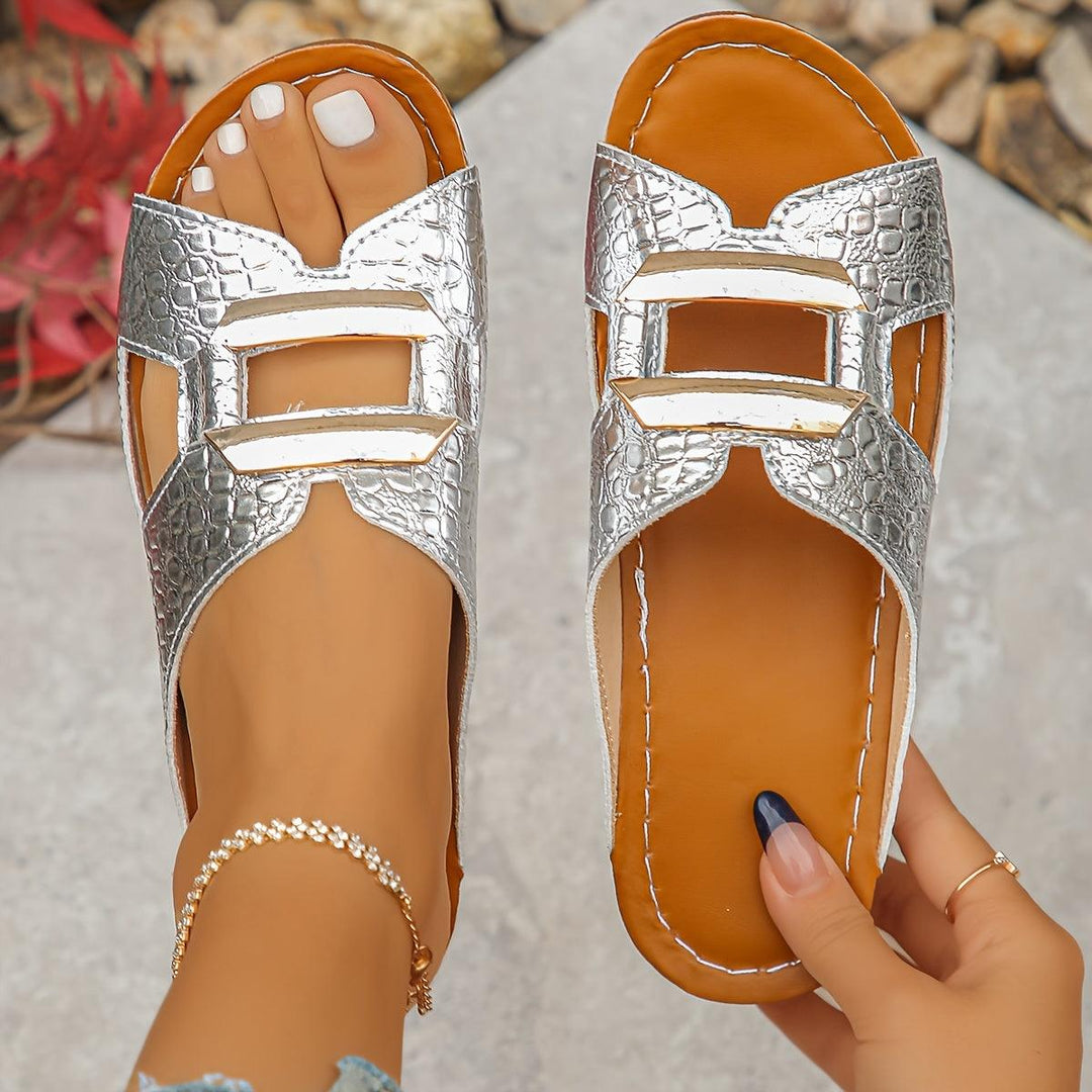 Sandalen mit Schnalle Damen | Komfort Sommerschuhe mit Fussbett | Schlappen Damen Elegant