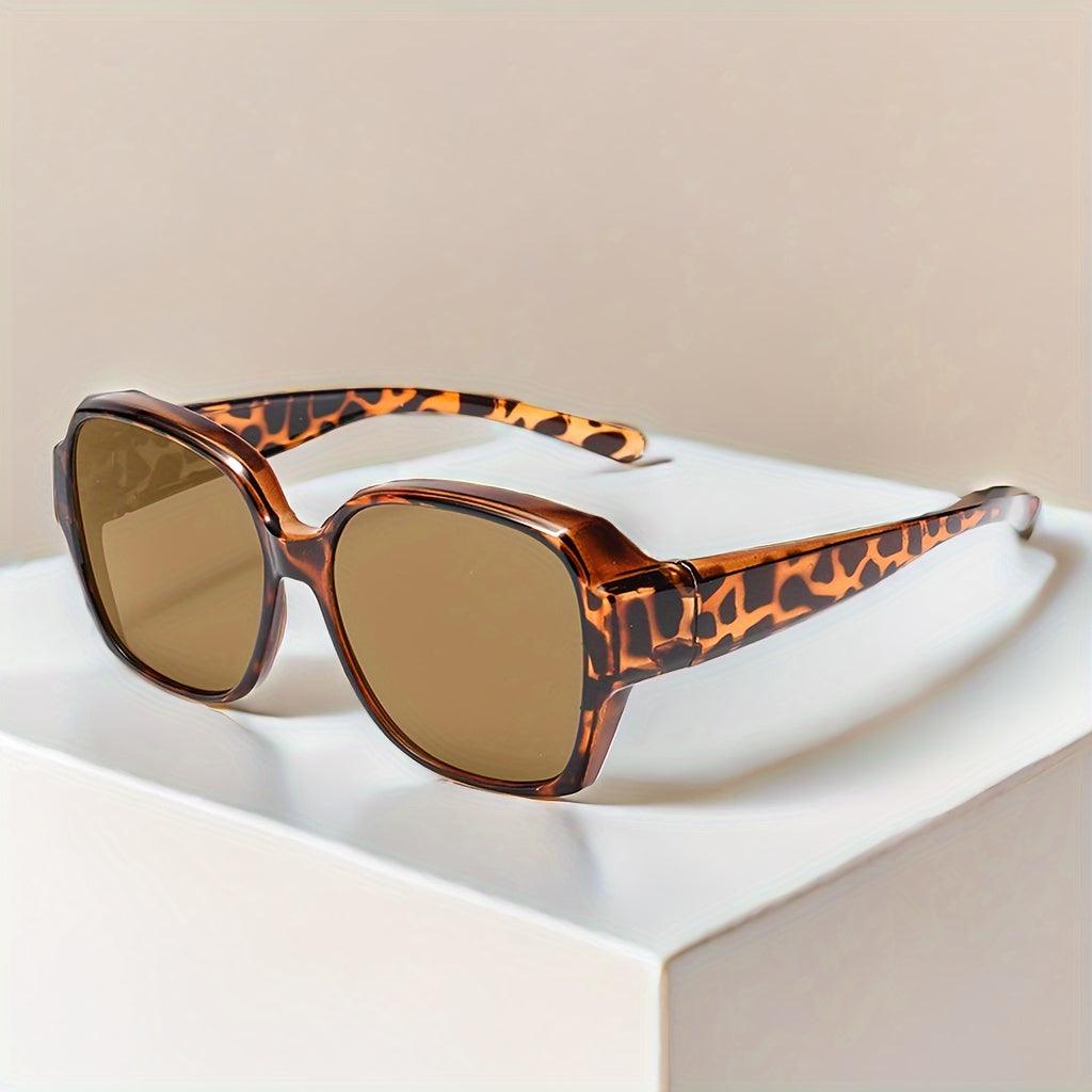 Sonnenbrille Damen Eckig Leoparden | Polarisiert UV400 Übergross | Brille Animal Print Sommer
