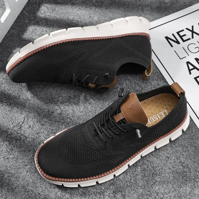 Herren Sneaker Strick Atmungsaktiv | Dicke Sohle Schnürung | Sommerschuhe Casual Leicht