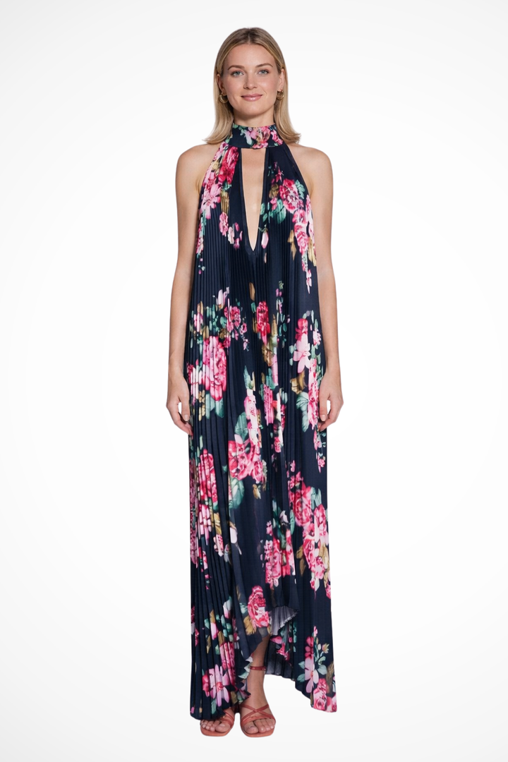 Maxikleid Damen Halter Bunt | Gefaltet Schlüsselloch Print | Hochzeitsgast Kleid Sommer