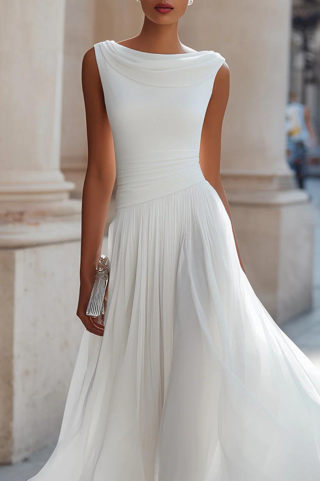 Festliche Kleider Damen Midi | Ärmellos Kleid Damen Plissee | Elegantes Midikleid Hochzeitsgast