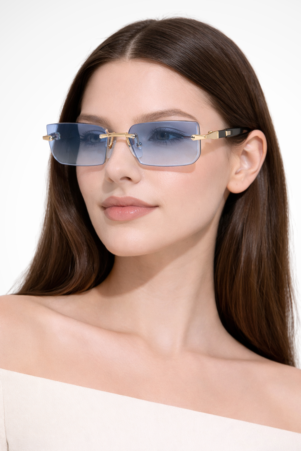 Rahmenlose Sonnenbrille Damen | Rechteckige Sonnenbrille Metall | UV Schutz Brille Damen Schlank
