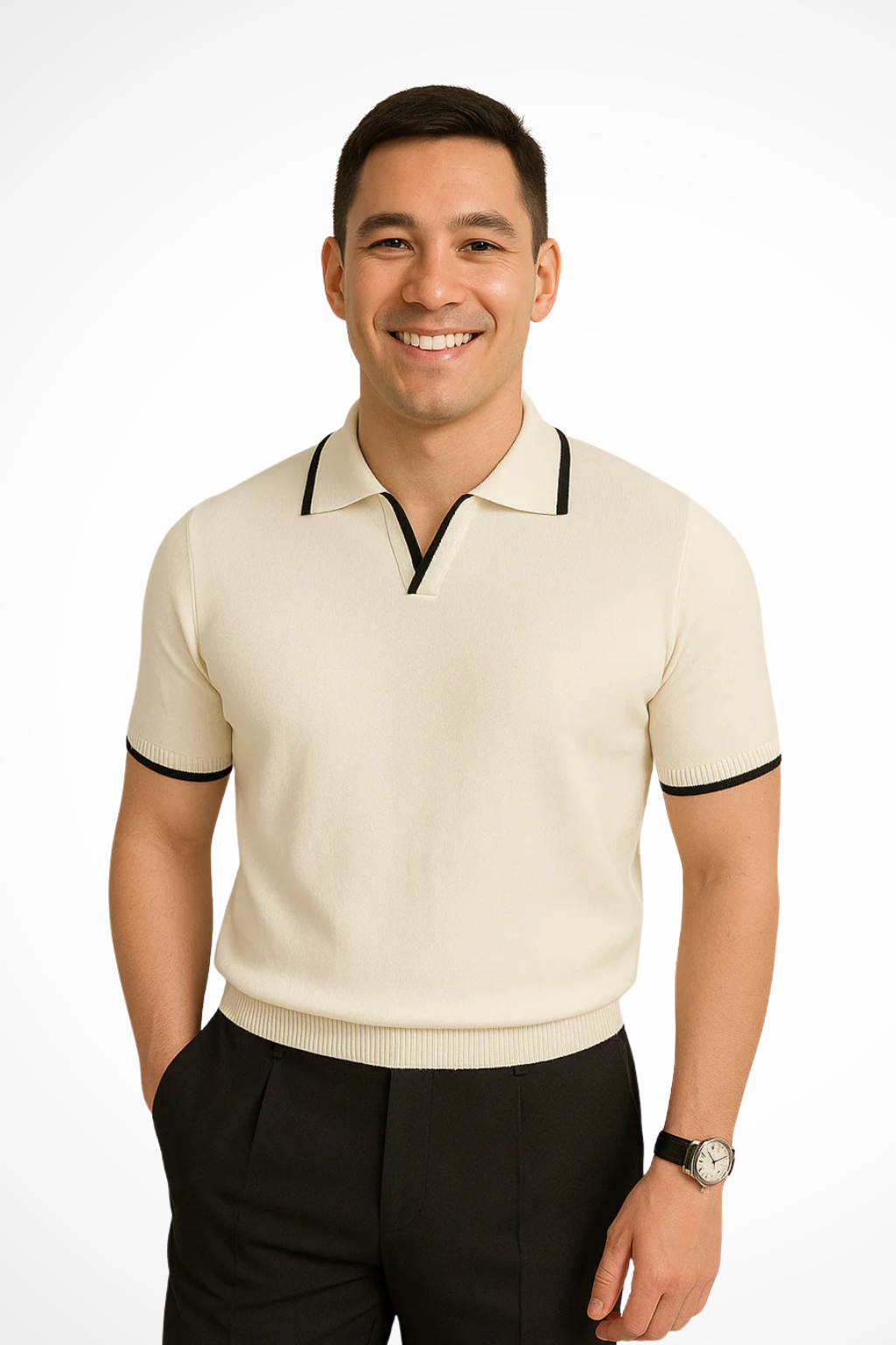 Poloshirt Herren Slim Fit Strick | Herren Polo Kontrast-Besatz | Strickpolo Herren Modern