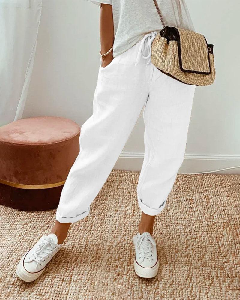 Sommerhosen Damen Kordelzug | Freizeithose Damen Leicht | Damen Hose Locker Lässig
