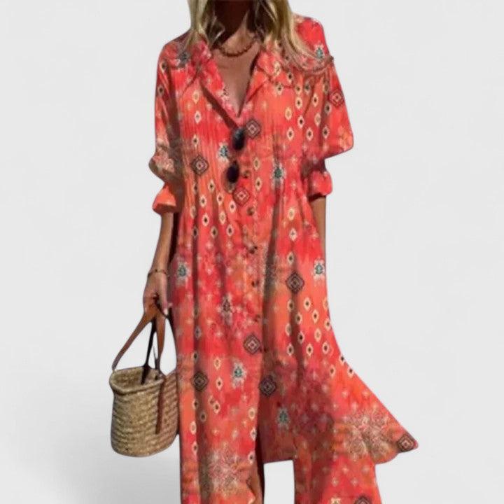 Sommerkleider Damen Blumendruck Midi Knopf | Hemdblusenkleid Damen Sommer Lässig | Freizeitkleid Damen V-Ausschnitt