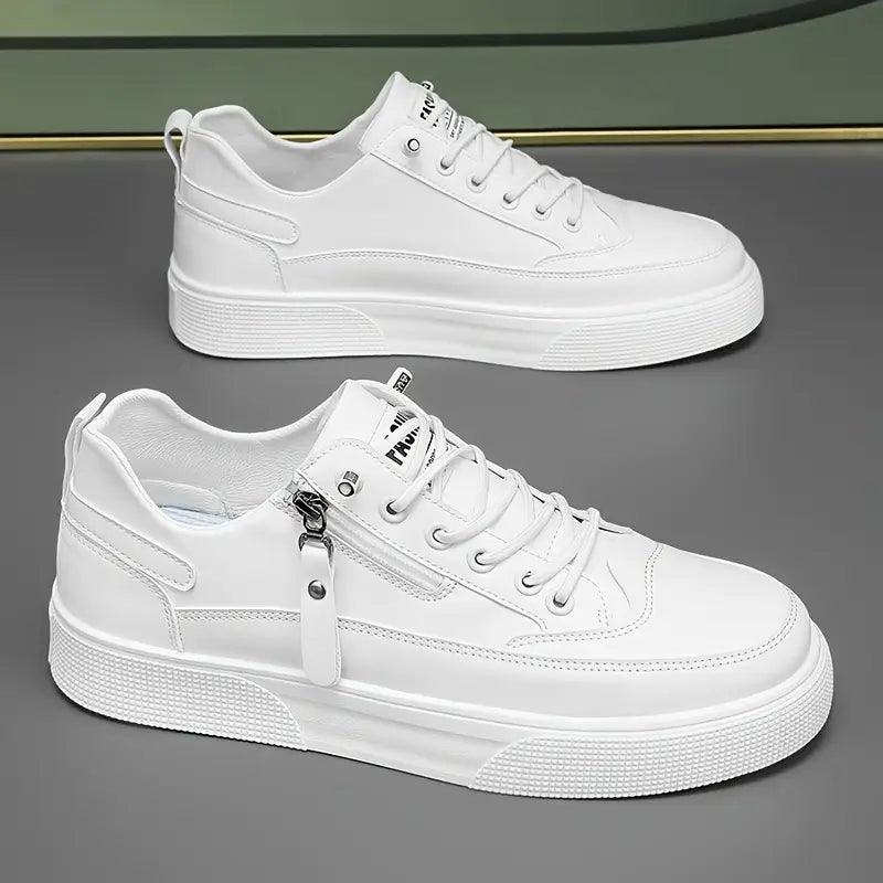 Herren Sneaker Leder | Seitenreissverschluss Schnürung Weiss | Halbschuhe Smart Casual