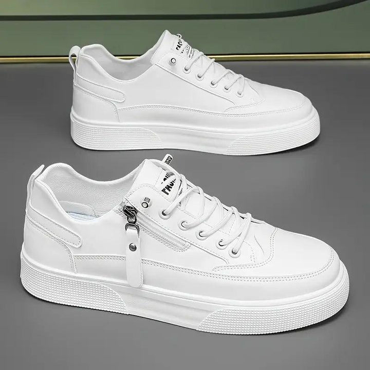 Herren Sneaker Leder | Seitenreissverschluss Schnürung Weiss | Halbschuhe Smart Casual
