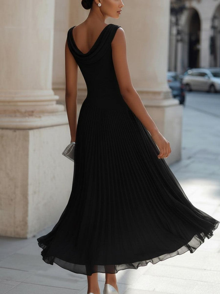 Abendkleid Midi Elegant | Hochzeitskleid mit Drapierausschnitt | Festkleid Ärmellos