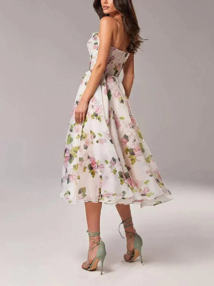 Midikleid Damen Blumen Trägerlos | Festliches Kleid Damen Voller Rock | Partykleid Damen Strukturiert