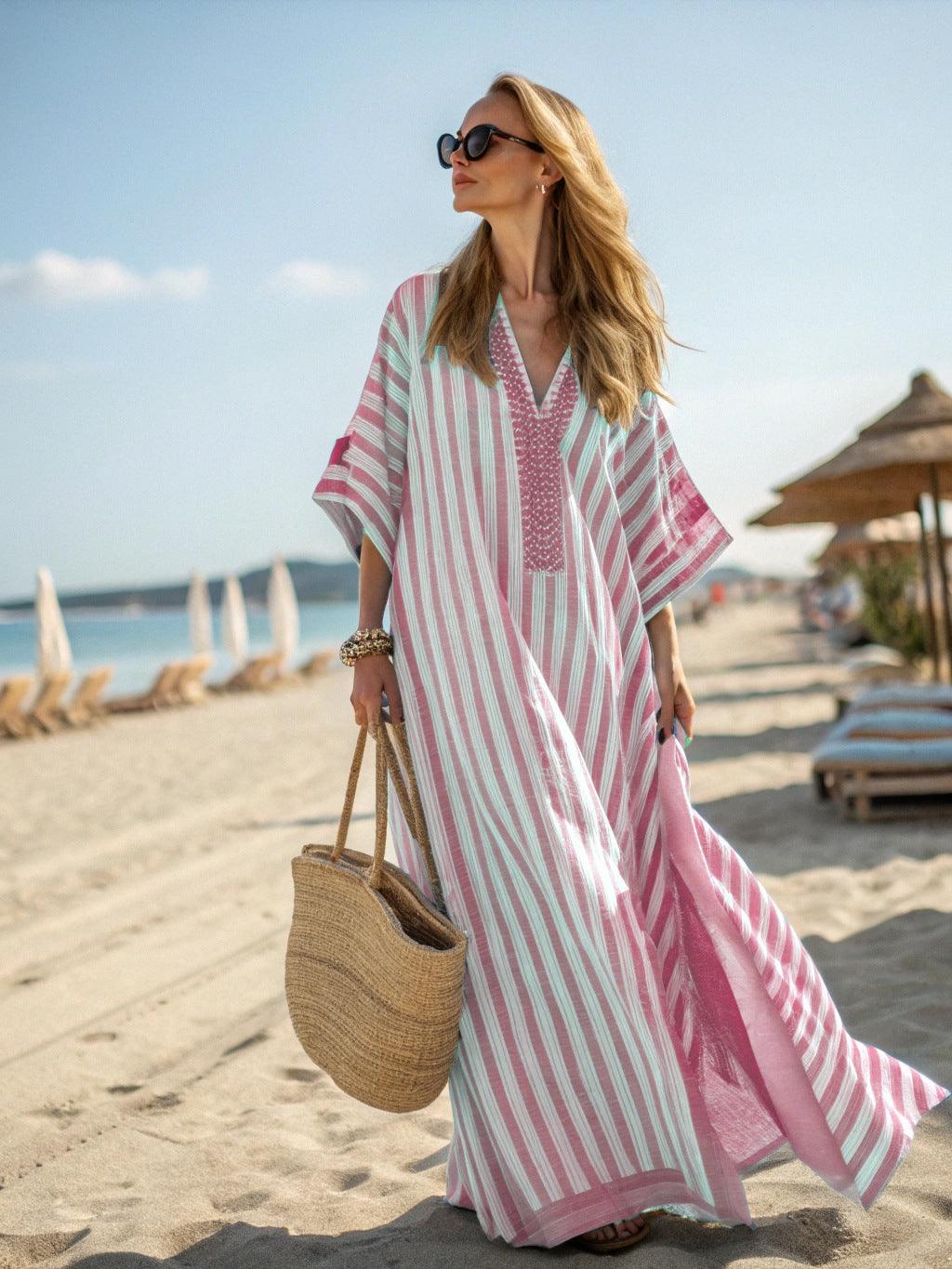 Strandkleid Damen Maxi Kaftan | Maxikleid Sommer V-Ausschnitt Boho | Sommerkleider Damen Übergross
