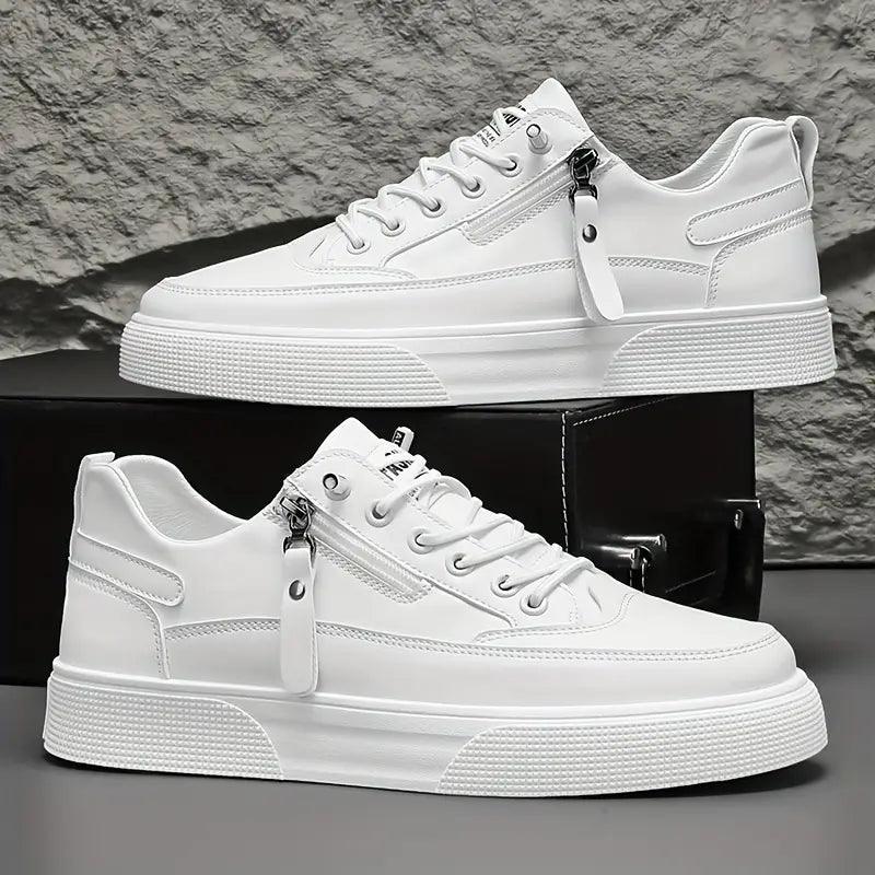 Herren Sneaker Leder | Seitenreissverschluss Schnürung Weiss | Halbschuhe Smart Casual