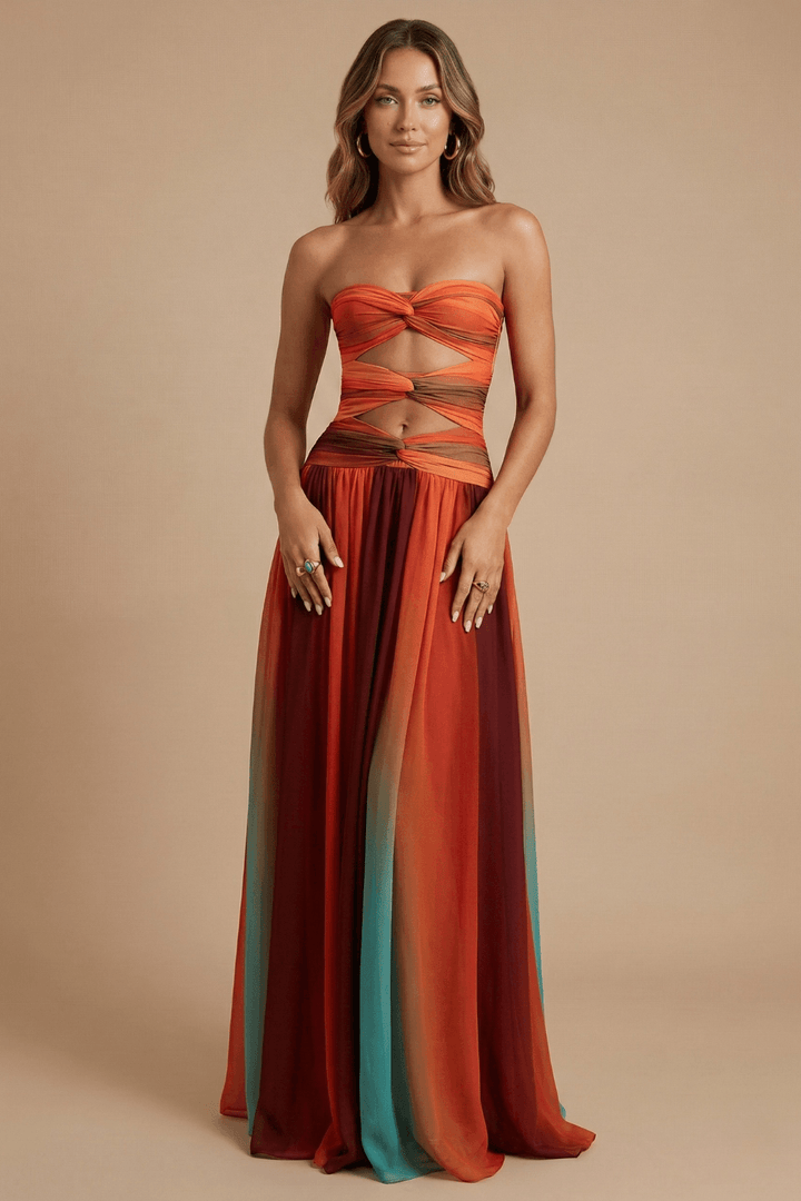 Bandeau Kleid Damen Maxi | Maxikleid Damen Cutout Schlitz | Strandkleid Damen Transparent Sommer