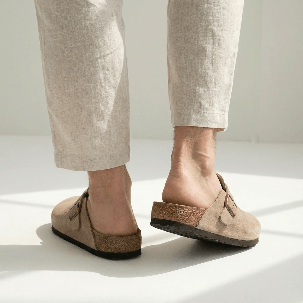 Clogs Herren Wildleder | Pantoletten mit Schnalle | Hausschuhe Herren Bequem