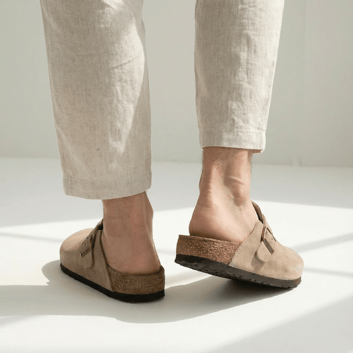 Clogs Herren Wildleder | Pantoletten mit Schnalle | Hausschuhe Herren Bequem