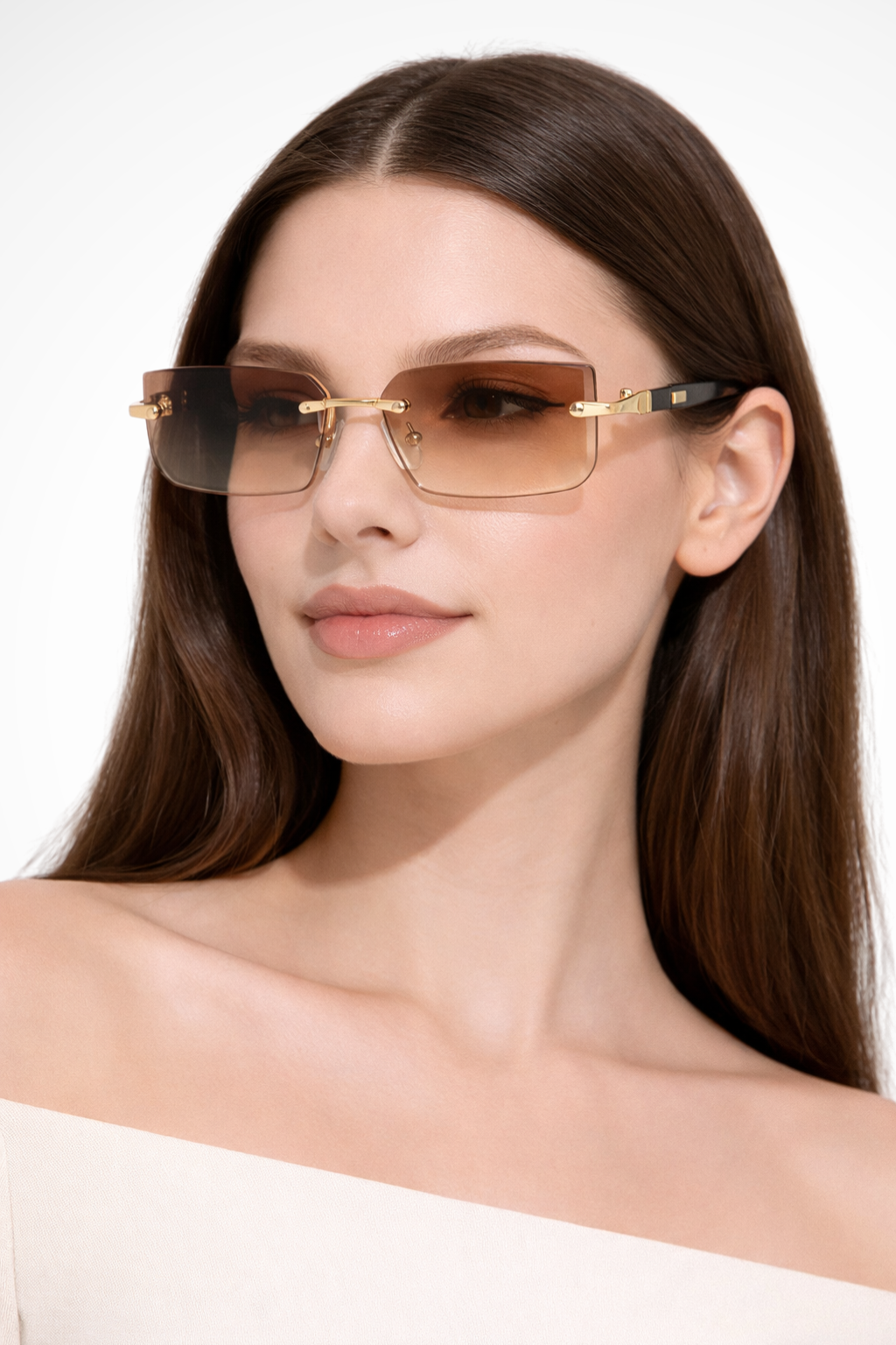 Rahmenlose Sonnenbrille Damen | Rechteckige Sonnenbrille Metall | UV Schutz Brille Damen Schlank