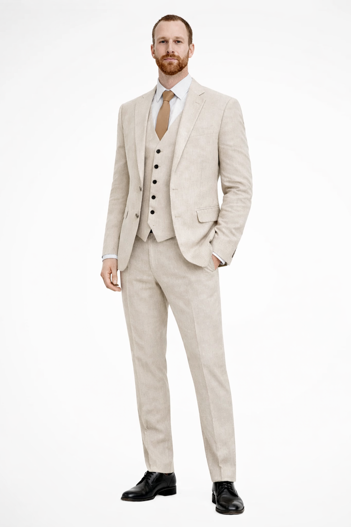 Herren Anzug Dreiteiler Leinen | Blazer Weste Hose Hochzeit | Hochzeitsanzug Hellblau Elegant