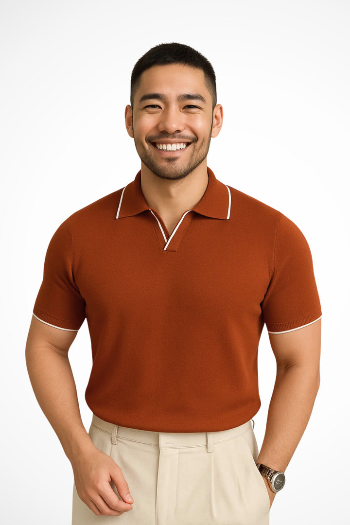 Poloshirt Herren Slim Fit Strick | Herren Polo Kontrast-Besatz | Strickpolo Herren Modern