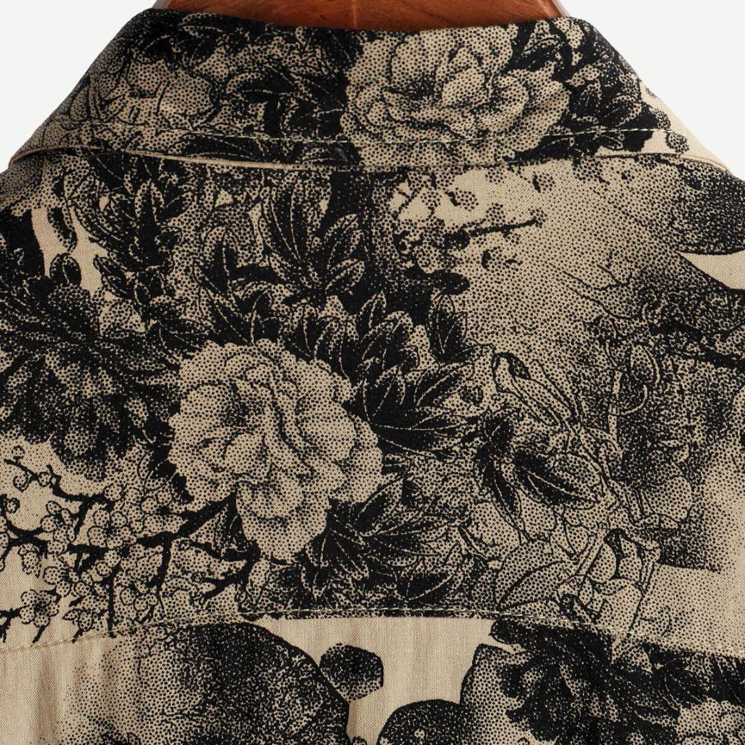 Hemd Herren Print Spitzkragen | Männer Sommerhemd Beige | Knopfhemd Kurzarm Gemustert