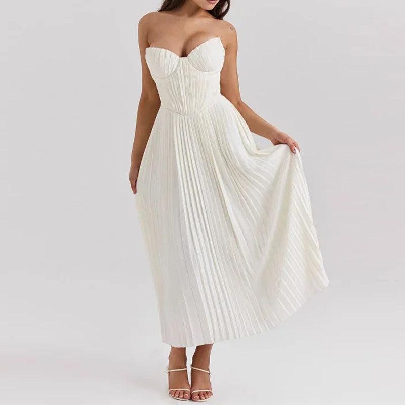 Korsettkleid Damen Midi | Cocktailkleid Damen Trägerlos Herzausschnitt | Hochzeitsgast Kleid Damen Plissiert