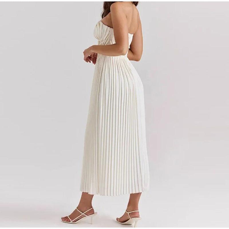 Korsettkleid Damen Midi | Cocktailkleid Damen Trägerlos Herzausschnitt | Hochzeitsgast Kleid Damen Plissiert