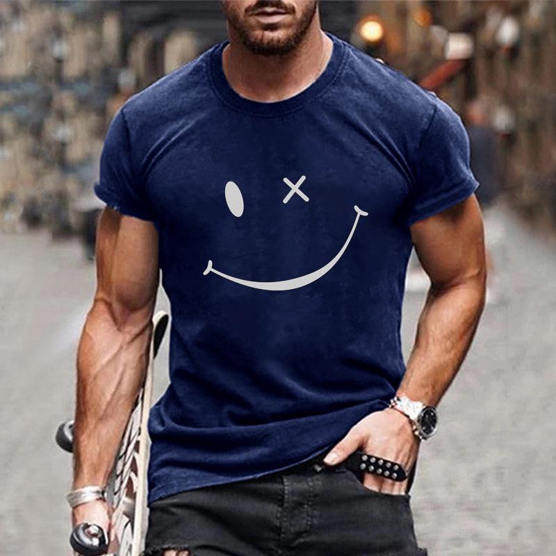 T-Shirt Herren Grafik Print Lässig | Baumwoll T-Shirt Herren Smiley | Herren Kurzarm Shirt Übergrösse