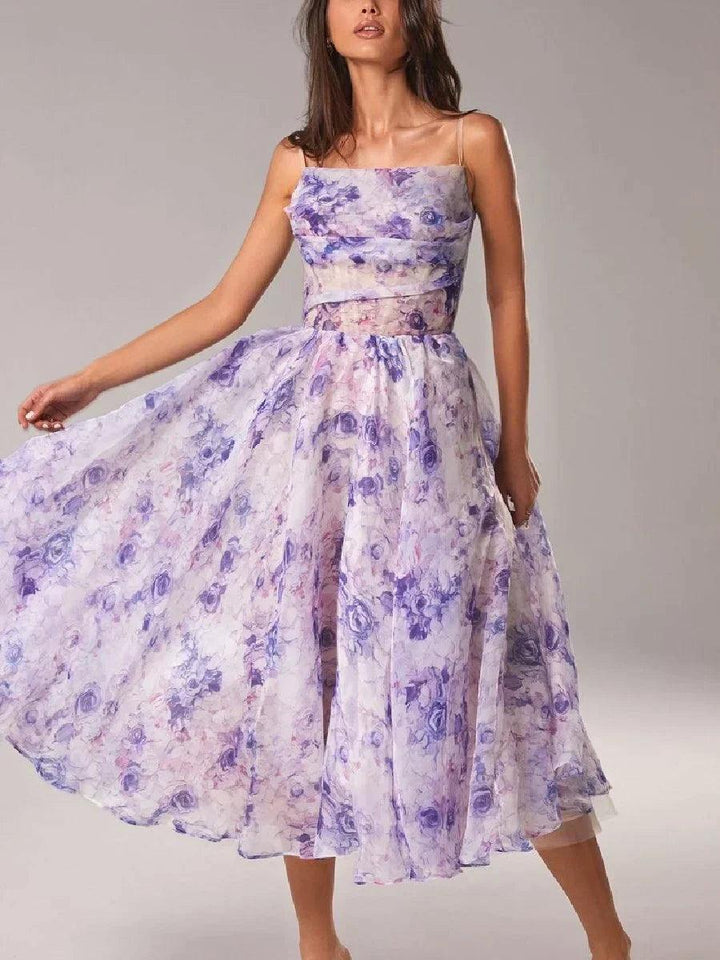 Midikleid Damen Blumen Trägerlos | Festliches Kleid Damen Voller Rock | Partykleid Damen Strukturiert