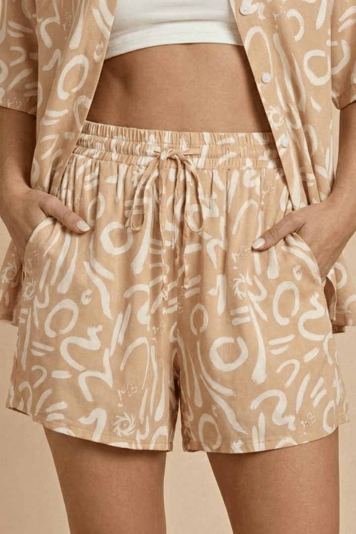 Twinset Damen Sommer | Hemd und Shorts Set Bedruckt | Strand Co-Ord Set Relaxed Fit