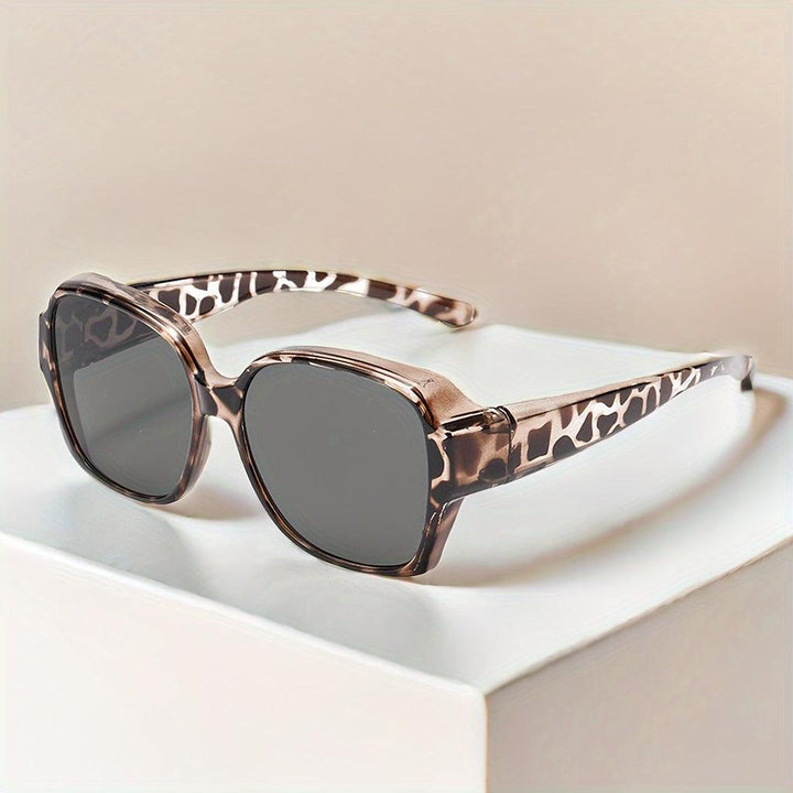 Sonnenbrille Damen Eckig Leoparden | Polarisiert UV400 Übergross | Brille Animal Print Sommer