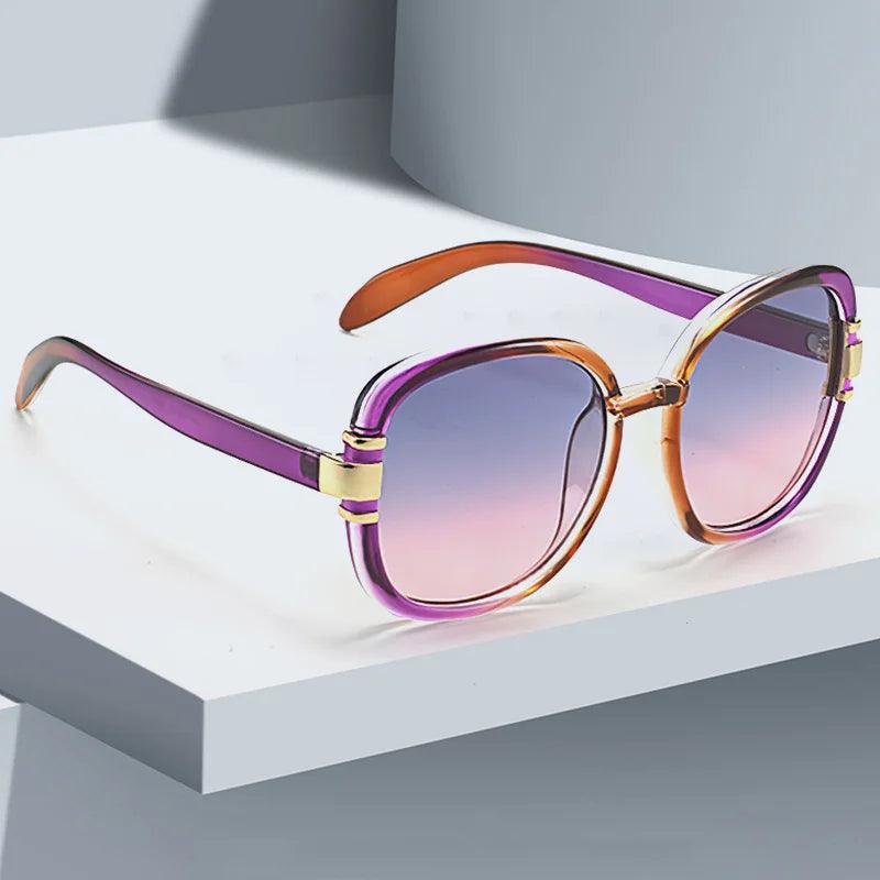 Sonnenbrille Damen Eckig Verlauf | Übergross Acetat Gold Akzente | UV400 Schutz Sommer