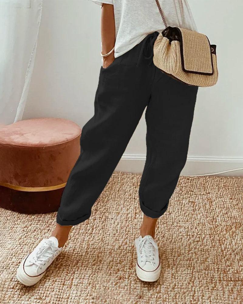 Sommerhosen Damen Kordelzug | Freizeithose Damen Leicht | Damen Hose Locker Lässig