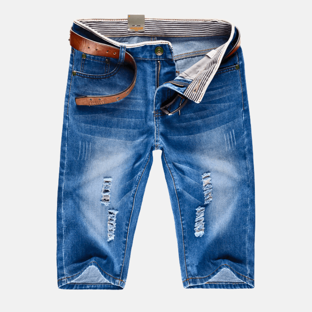 Herren Jeansshorts Zerrissen | Destroyed Denim Knielang | Jeans Shorts Casual Sommer