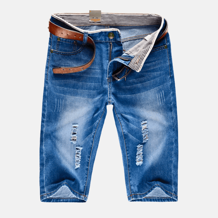 Herren Jeansshorts Zerrissen | Destroyed Denim Knielang | Jeans Shorts Casual Sommer