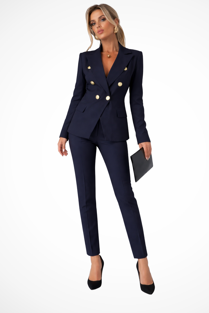 Hosenanzug Damen Zweireihig | Blazer Stoffhose Tailliert | Business Anzug Elegant Büro