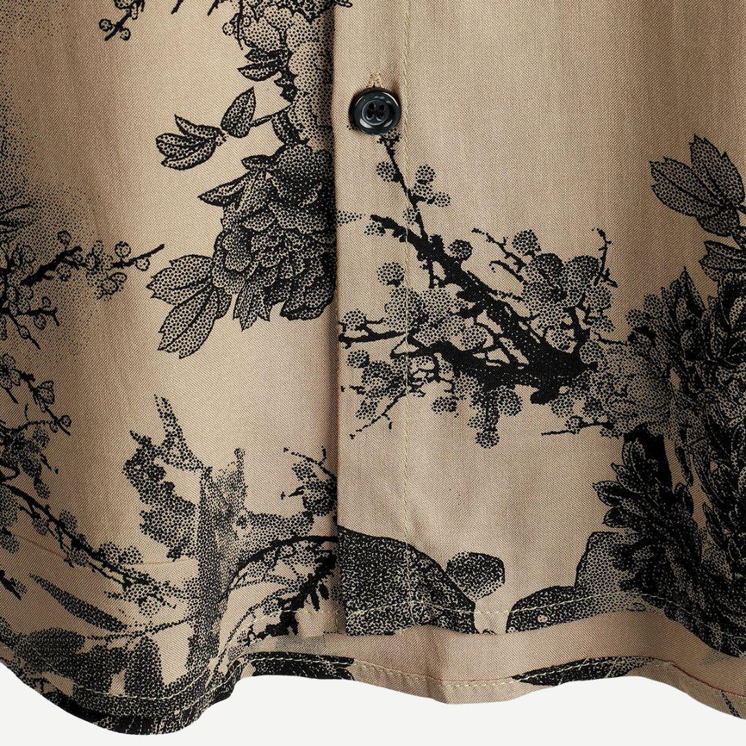 Hemd Herren Print Spitzkragen | Männer Sommerhemd Beige | Knopfhemd Kurzarm Gemustert