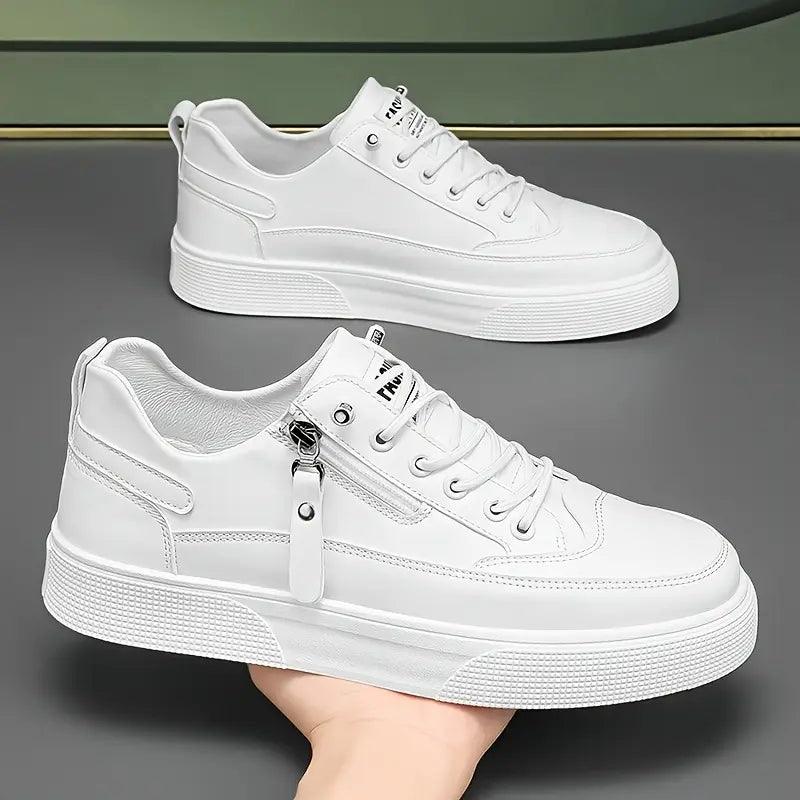 Herren Sneaker Leder | Seitenreissverschluss Schnürung Weiss | Halbschuhe Smart Casual