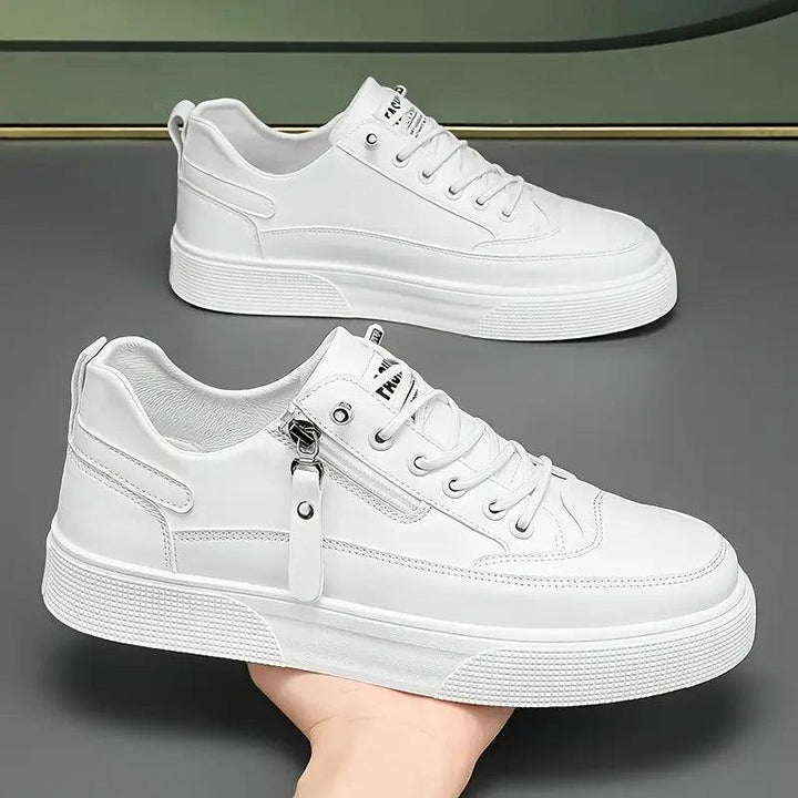 Herren Sneaker Leder | Seitenreissverschluss Schnürung Weiss | Halbschuhe Smart Casual