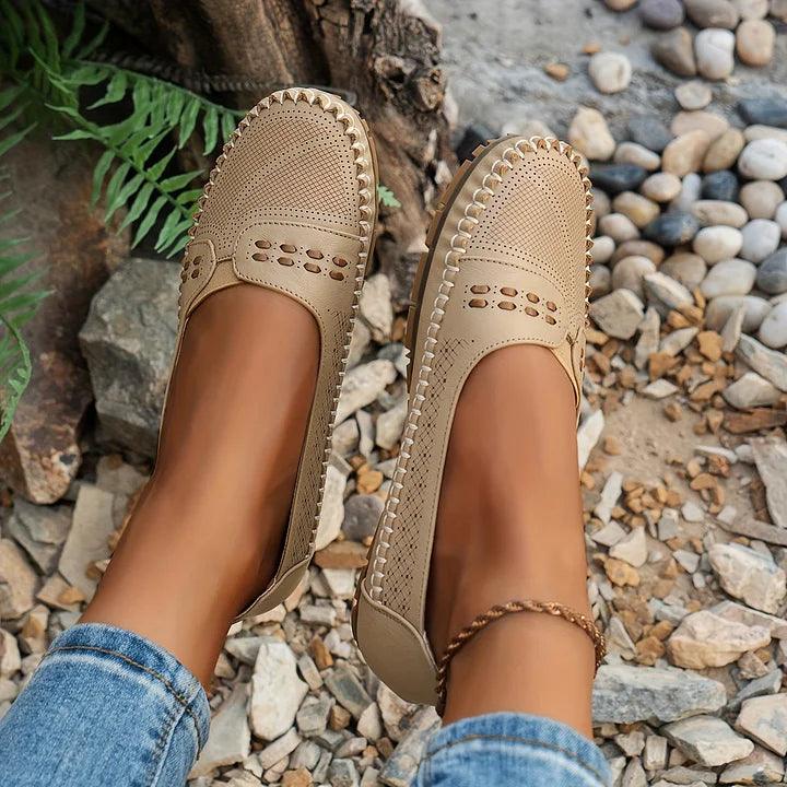 Slipper Damen Cutout | Flache Ballerinas Bequem | Sommerschuhe Ergonomisch Leicht
