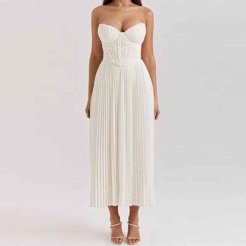 Korsettkleid Damen Midi | Cocktailkleid Damen Trägerlos Herzausschnitt | Hochzeitsgast Kleid Damen Plissiert