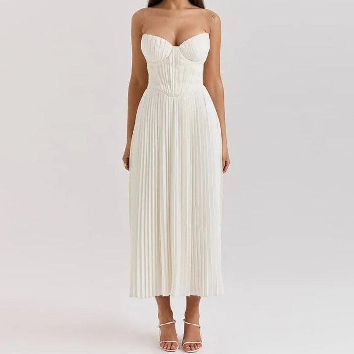 Korsettkleid Damen Midi | Cocktailkleid Damen Trägerlos Herzausschnitt | Hochzeitsgast Kleid Damen Plissiert