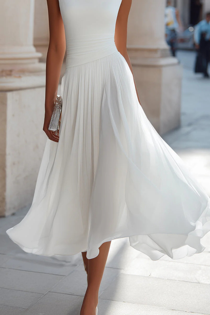 Festliche Kleider Damen Midi | Ärmellos Kleid Damen Plissee | Elegantes Midikleid Hochzeitsgast