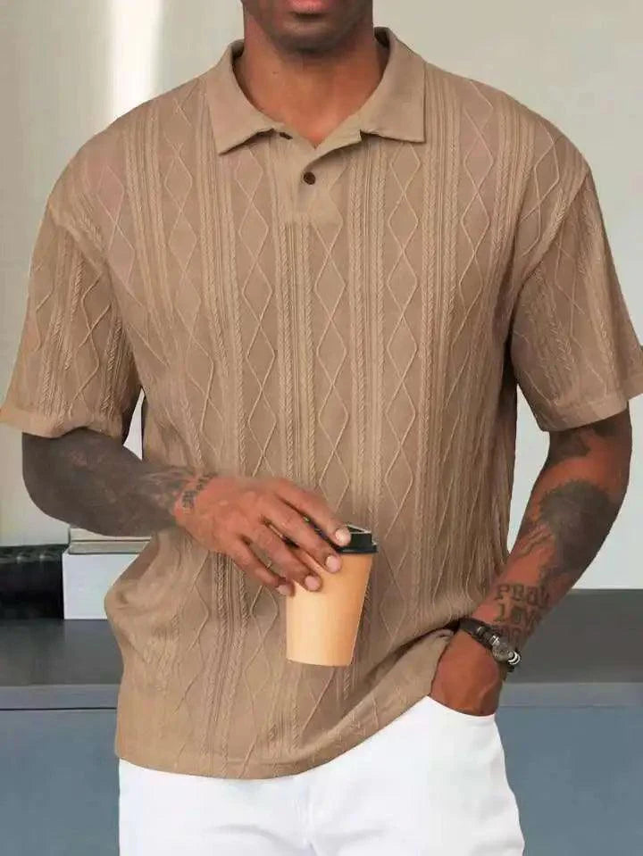 Strickshirt Herren Kurzarm | Männer Shirt Kontrastkragen | Feinstrick Freizeitshirt
