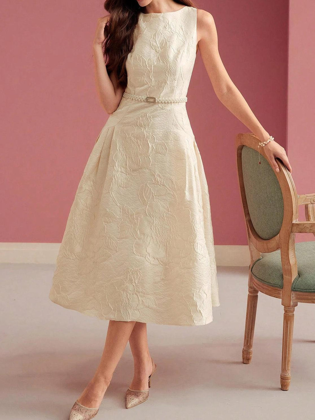 Kleid A Linie Damen Midi | Jacquard Kleid Damen Blumen | Hochzeitsgast Kleid Damen Festlich