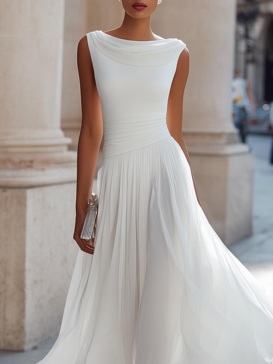 Abendkleid Midi Elegant | Hochzeitskleid mit Drapierausschnitt | Festkleid Ärmellos