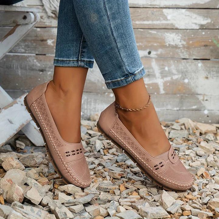 Slipper Damen Cutout | Flache Ballerinas Bequem | Sommerschuhe Ergonomisch Leicht
