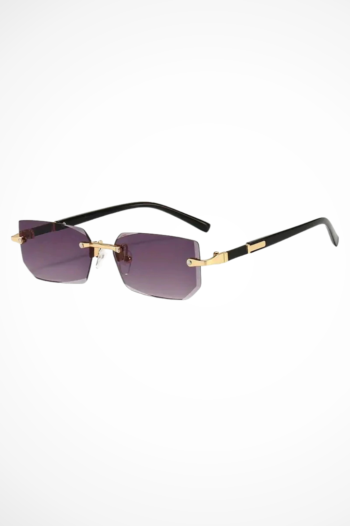 Rahmenlose Sonnenbrille Damen | Rechteckige Sonnenbrille Metall | UV Schutz Brille Damen Schlank
